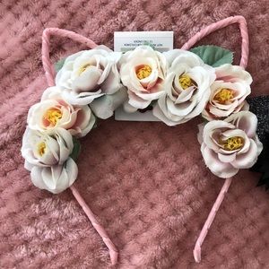 Full Tilt girls 2 headbands bundle black s sparkly ears and pink velvet w crm fl